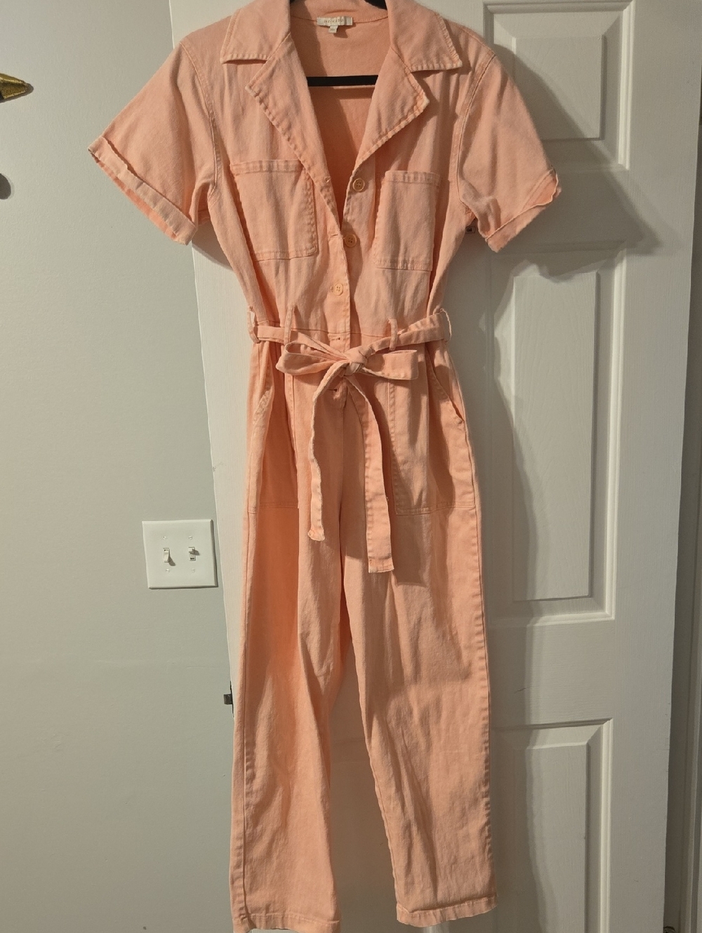 Skies Are Blue Peach Short Sleeve Utility Jumpsuit